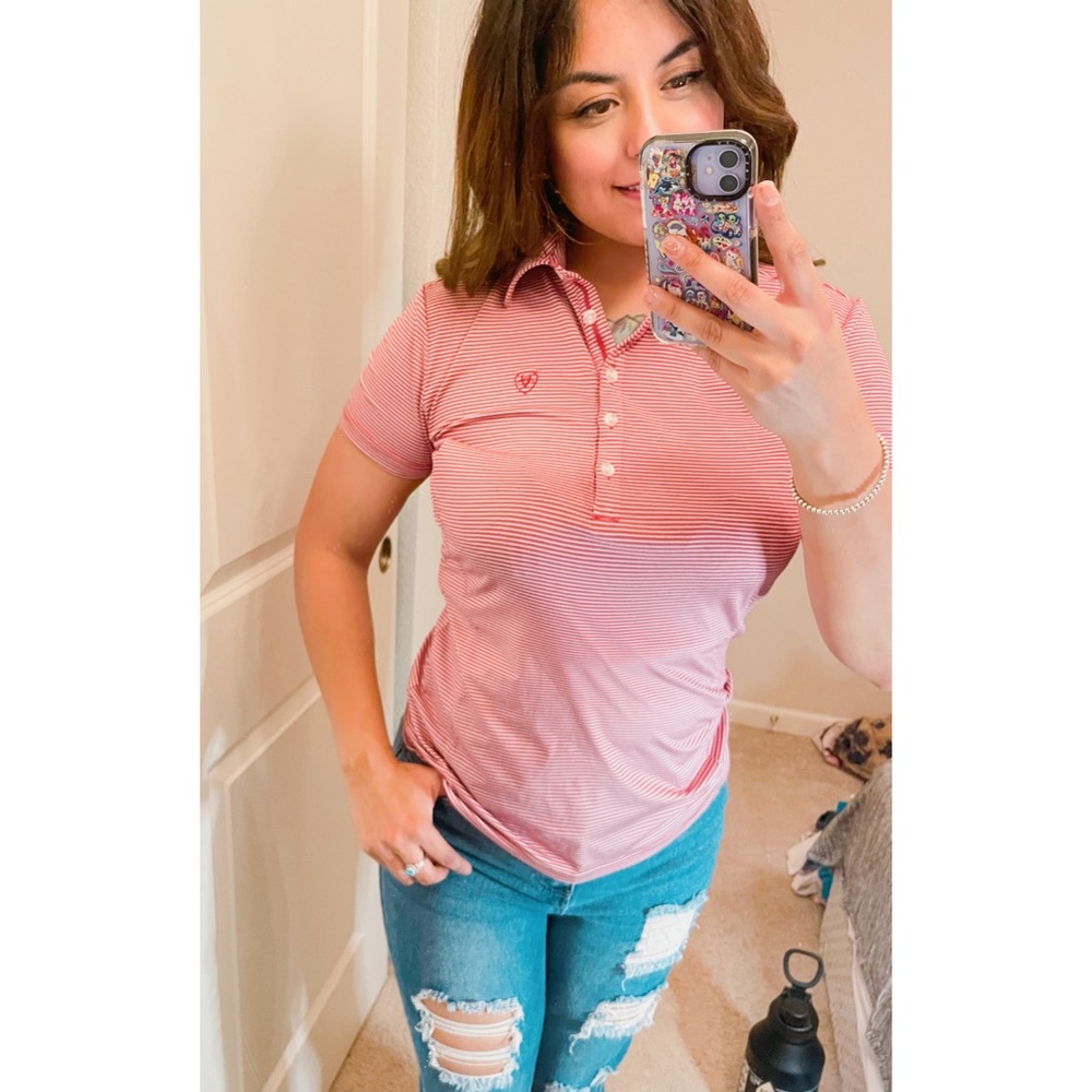 Ariat red stripe golf shirt .